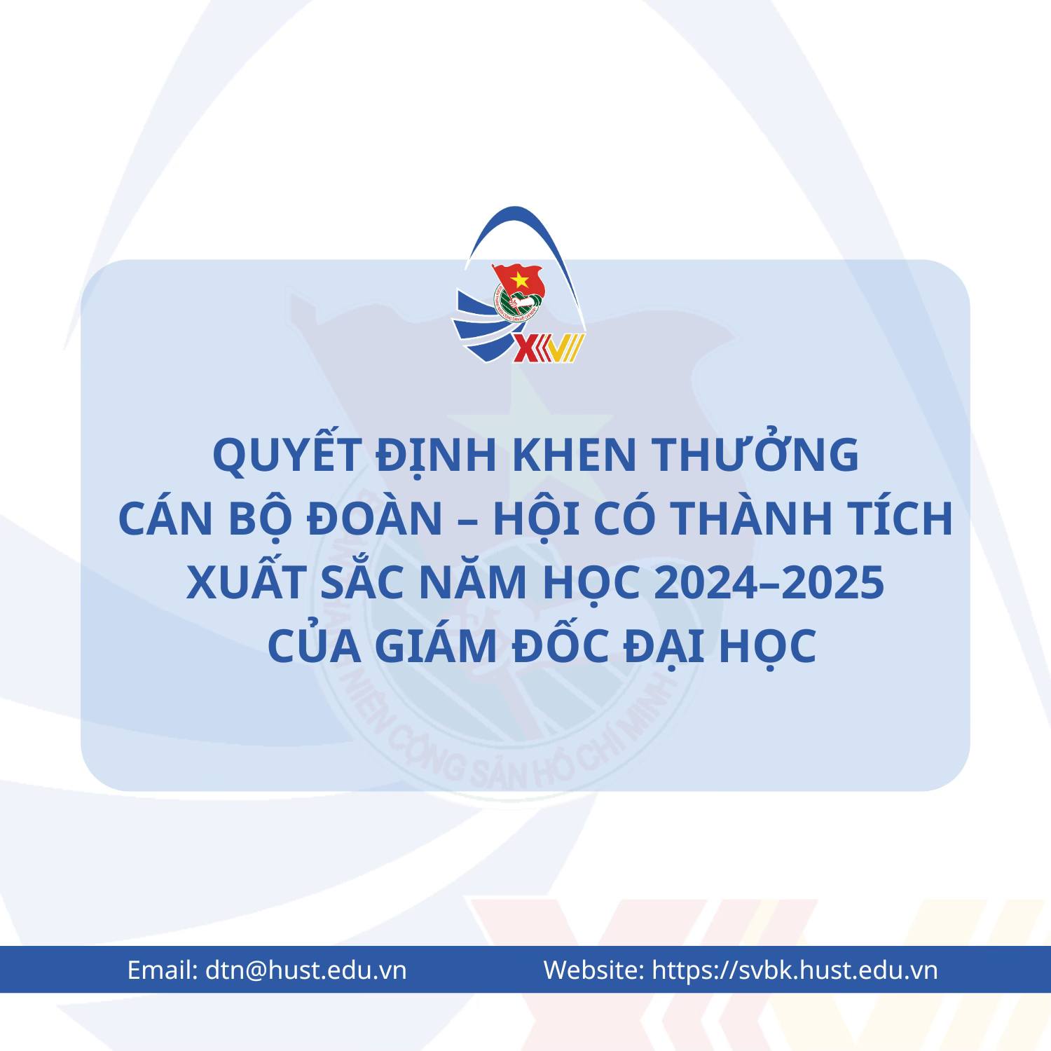QUYẾT ĐỊNH KHEN THƯỞNG CÁN BỘ ĐOÀN - HỘI CÓ THÀNH TÍCH XUẤT SẮC